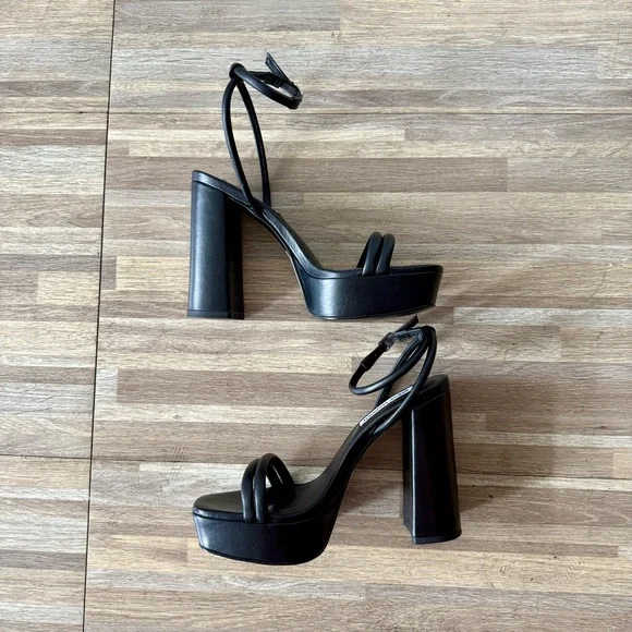 Steve Madden LOFTY Black Leather Platform Block Heels, women’s size 6 - Picture 7 of 8